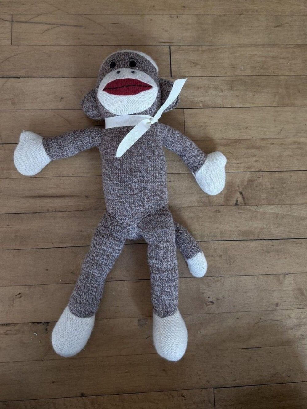 Classic Sock Monkey Plush Stuffed Animal Brown Heather Knit Red Lips